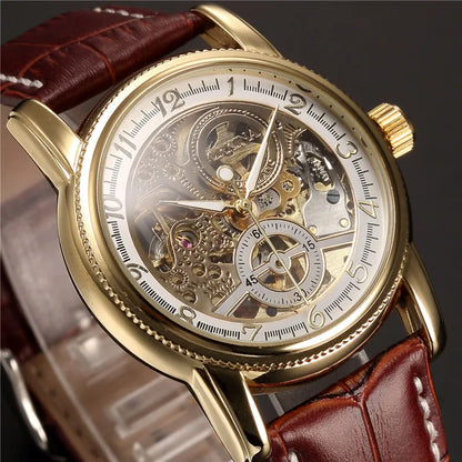 Men Wrist Watches Luxury Golden Skeleton Mechanical