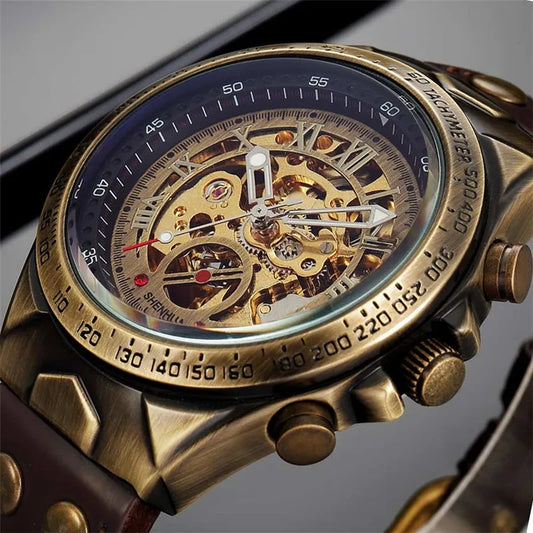 Men Watch Skeleton Automatic Mechanical Male Clock Top Brand Luxury Retro