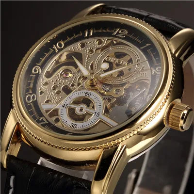 Men Wrist Watches Luxury Golden Skeleton Mechanical