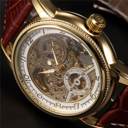 Men Wrist Watches Luxury Golden Skeleton Mechanical