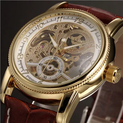 Men Wrist Watches Luxury Golden Skeleton Mechanical