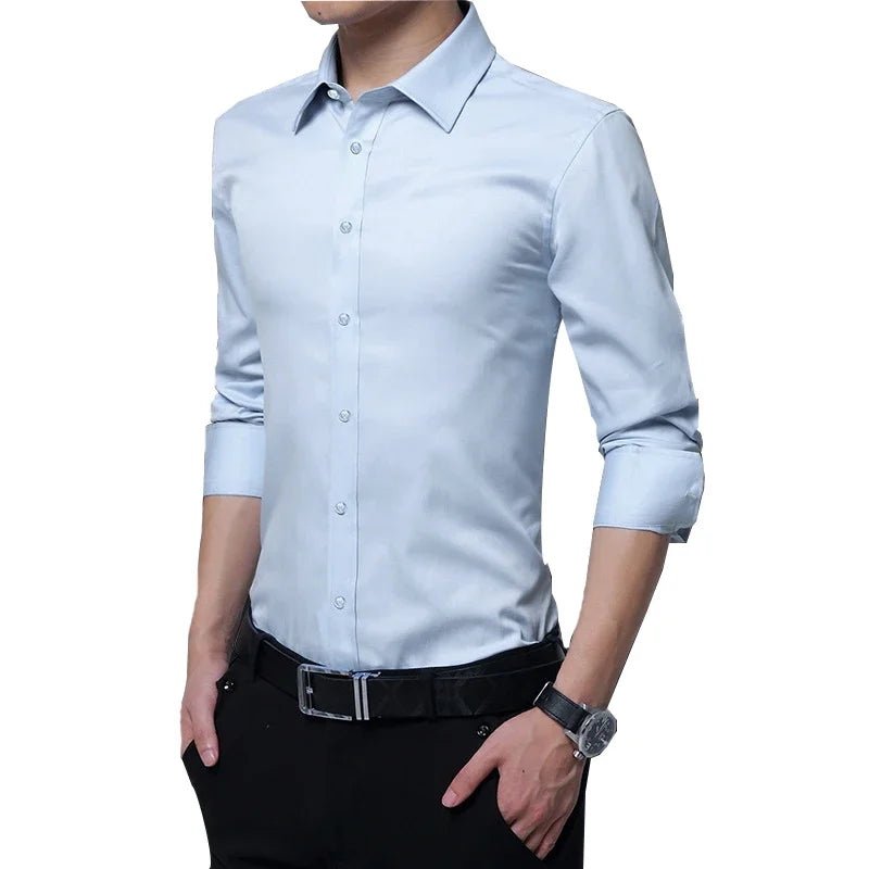 BROWON Men Fashion Blouse Shirt Long Sleeve Business