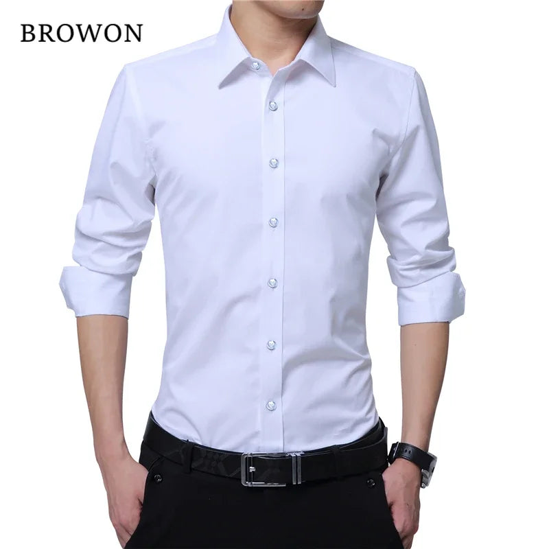 BROWON Men Fashion Blouse Shirt Long Sleeve Business