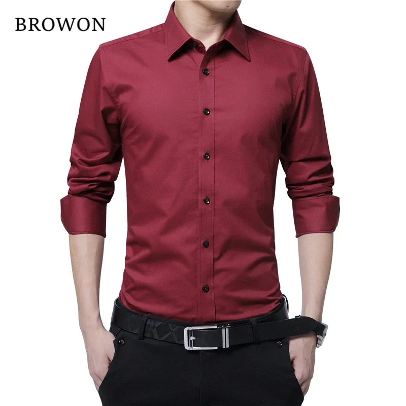 BROWON Men Fashion Blouse Shirt Long Sleeve Business