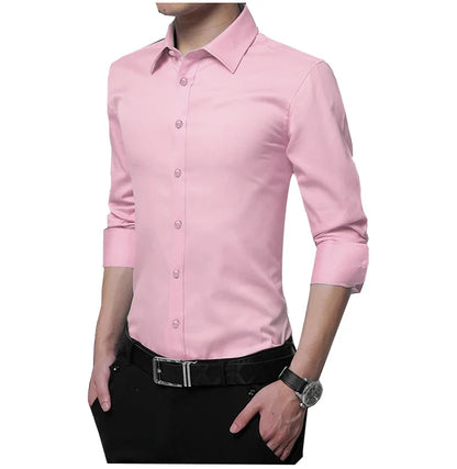 BROWON Men Fashion Blouse Shirt Long Sleeve Business