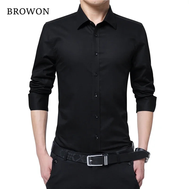 BROWON Men Fashion Blouse Shirt Long Sleeve Business